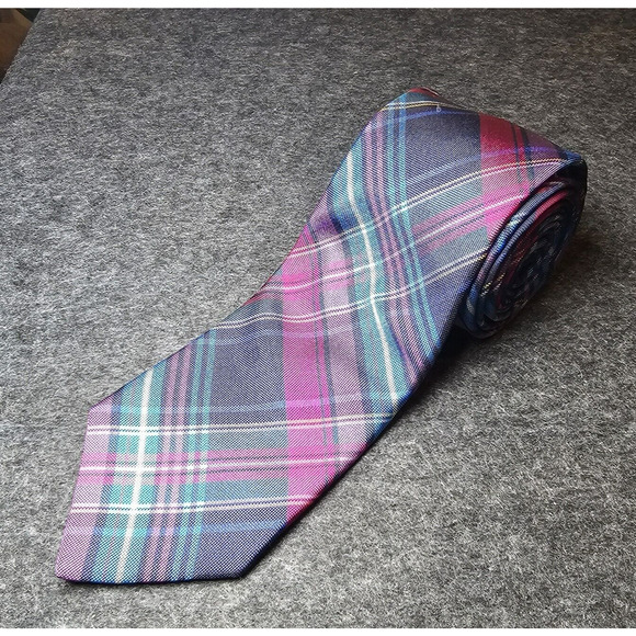 Ted Baker Tie 100% Silk Blue Repp Plaid USA Necktie Italy 62